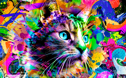 abstract colorful cat muzzle illustration, graphic design concept color art