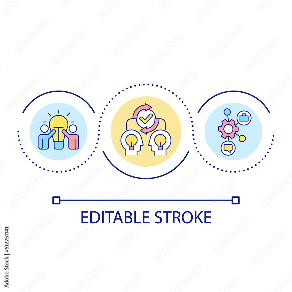 Share ideas and expertise loop concept icon. Teamwork and cooperation. Business consolidation abstract idea thin line illustration. Isolated outline drawing. Editable stroke. Arial font used Share ideas and expertise loop concept icon. Teamwork and cooperation. Business consolidation abstract idea thin line illustration. Isolated outline drawing. Editable stroke. Arial font used
