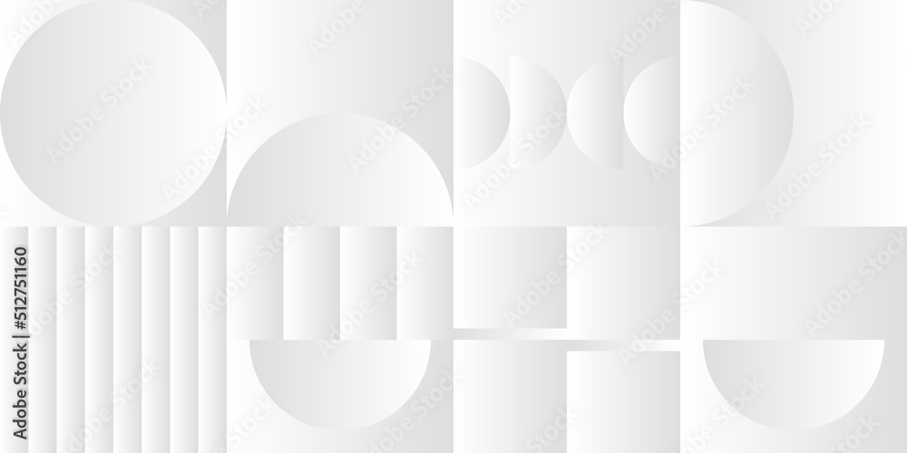 Obraz premium Abstract white and gray gradient background. Modern minimalistic design. Vector illustration with simple shapes like circle, square, rectangle. Monochrome light 3d futuristic design