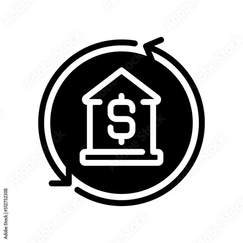 Mortgage black glyph icon. Home loan. Buying personal property. Purchasing real estate. Homebuying program. Silhouette symbol on white space. Solid pictogram. Vector isolated illustration