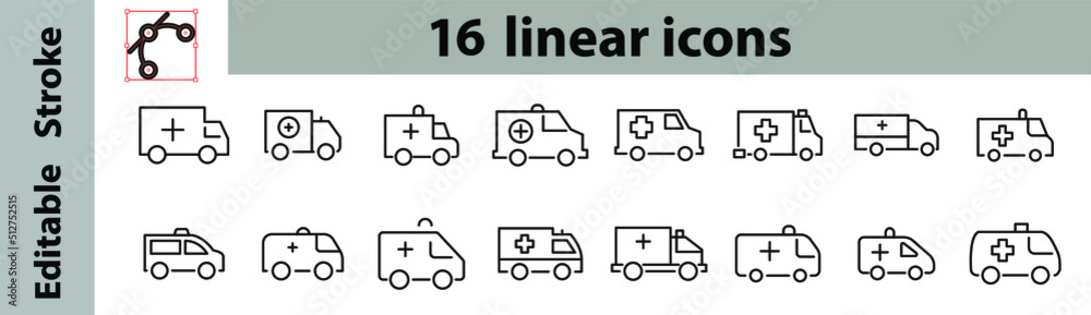 Simple set of ambulance related outline icons. Elements for mobile concept and web apps. Thin line vector icons for website design and development, app development. Editable strokes, Perfect icons Simple set of ambulance related outline icons. Elements for mobile concept and web apps. Thin line vector icons for website design and development, app development. Editable strokes, Perfect icons