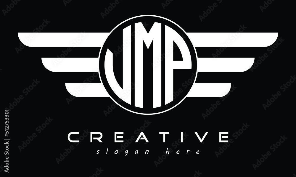 VMP three letter circle with wings logo design vector template