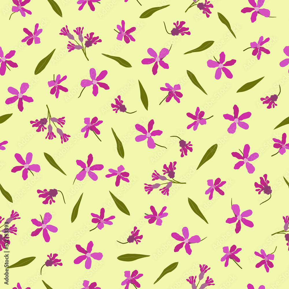 Seamless Pattern with Red Flowers on a Yellow Background