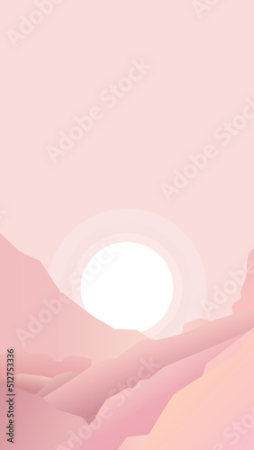 a mountainous landscape illustrated with a light pink theme