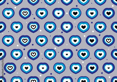 Seamless pattern with Turkish eye heart shape vector illustration. Turkish seamless background. Traditional geometric design for souvenirs, cards, posters, banners, textile, menu