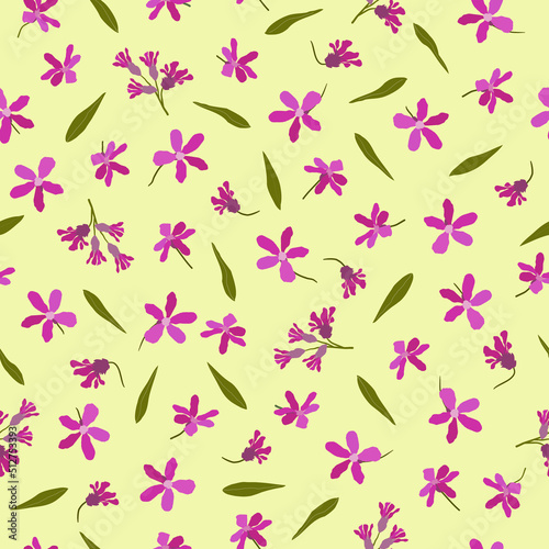 Seamless Pattern with Red Flowers on a Yellow Background