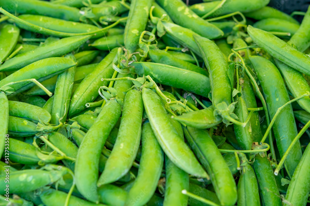 Sweet green pea pods for sale on Polish farmers market