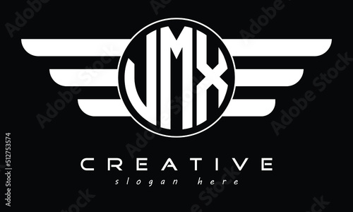 VMX three letter circle with wings logo design vector template. wordmark logo | emblem logo | monogram logo | initial letter logo | typography logo | business logo | minimalist logo |	 photo