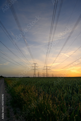 Fotografie powerline and electicity cable in front of sunset