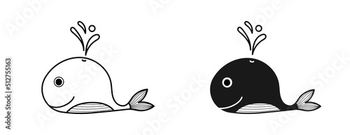 The whale is a large marine mammal with a fish-like body. Flat vector illustration.