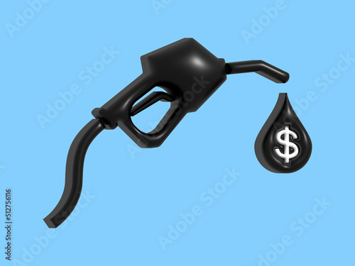 3d Fuel pump nozzle sign.Gasoline, Gas station icon.3d render illustration of fueling nozzle gasoline, diesel, gas isolated on blue background.Petroleum fuel pump template. Pump nozzle, oil dripping.