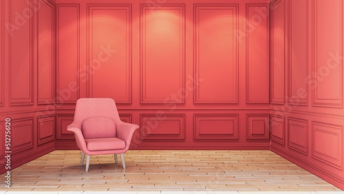 POP ART STYLE Perspective the downlight shadow on the Pink wallpaper in  the empty luxury room have light pink modern chair on the floor by Interior wood and tone architecture.3d rendering.