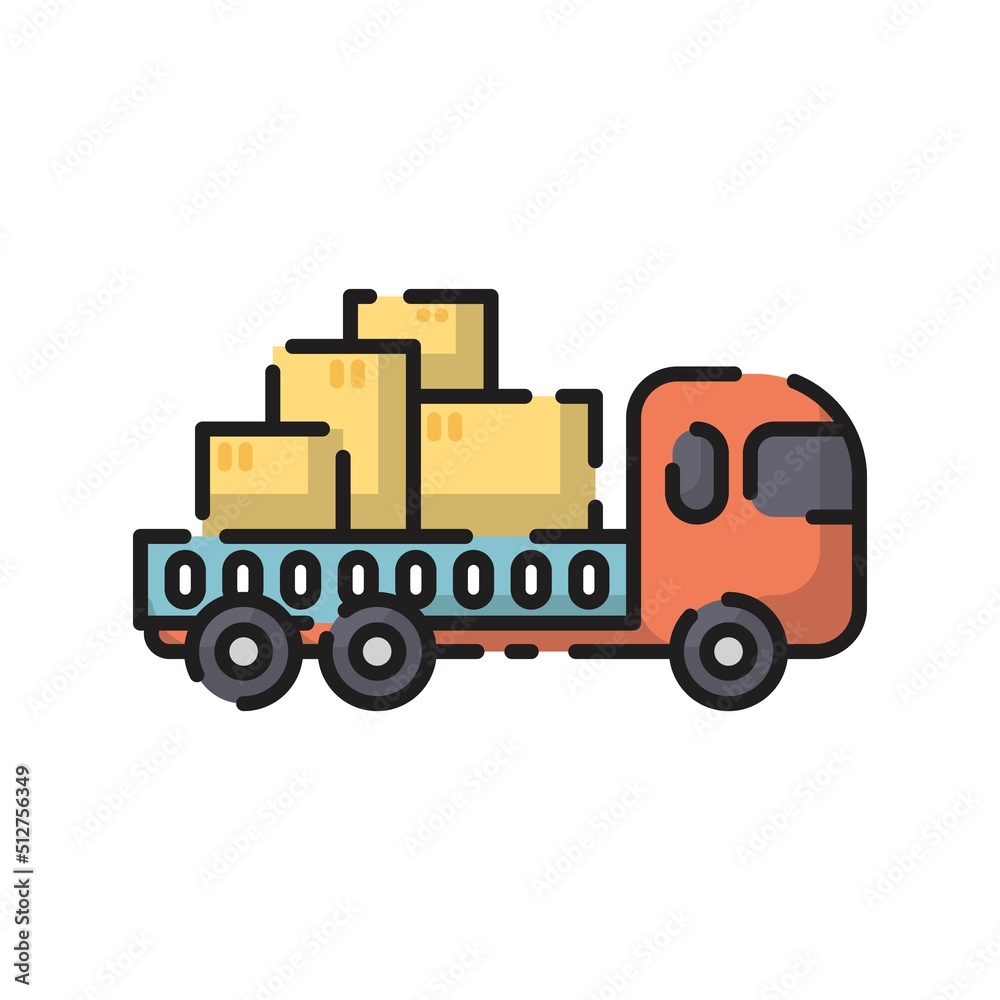 Cute Colorful Cargo Car Flat Design Cartoon for Shirt, Poster, Gift Card, Cover, Logo, Sticker and Icon.
