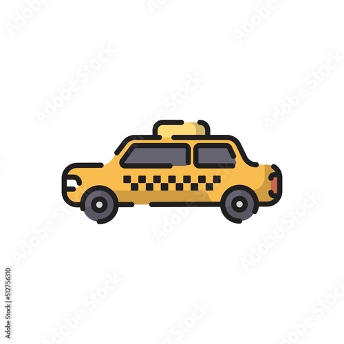 Fototapeta Naklejka Na Ścianę i Meble -  Cute Taxi Car Flat Design Cartoon for Shirt, Poster, Gift Card, Cover, Logo, Sticker and Icon.