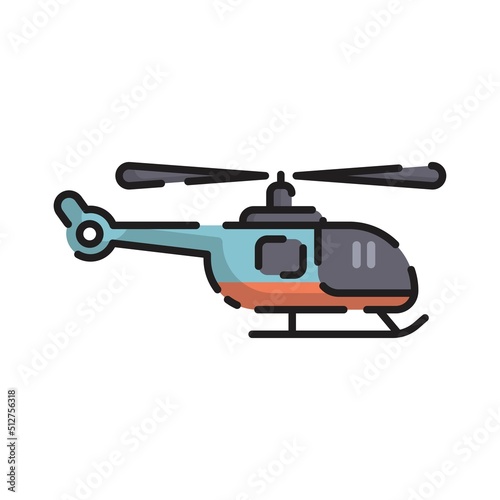 Fototapeta Naklejka Na Ścianę i Meble -  Cute Blue Helicopter Flat Design Cartoon for Shirt, Poster, Gift Card, Cover, Logo, Sticker and Icon.