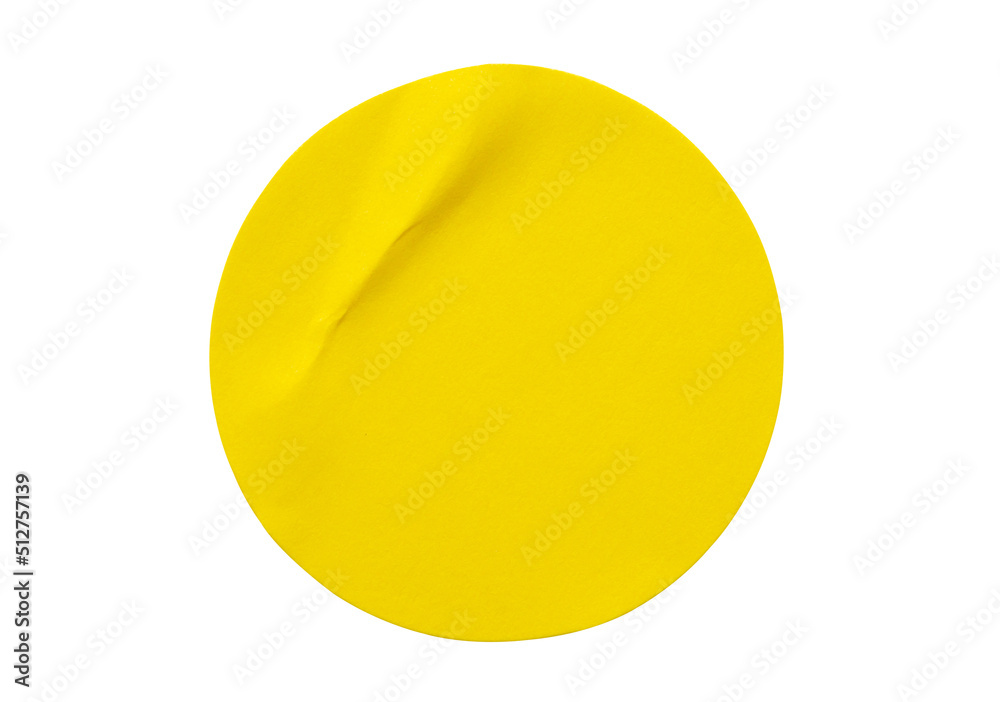 Yellow round paper sticker label isolated on white background Yellow round paper sticker label isolated on white background