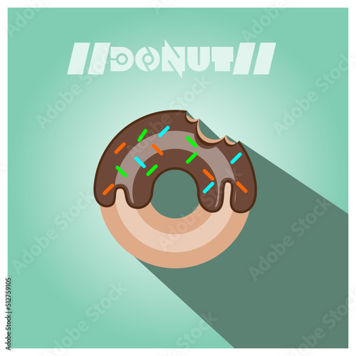 a bitten donut with long shadow and green background