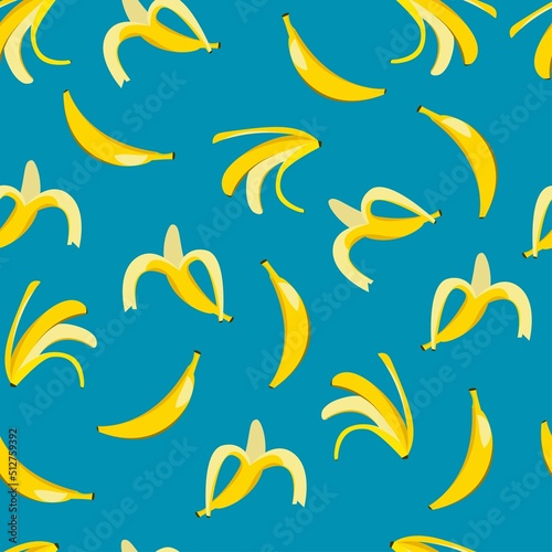 Seamless banana pattern on blue background