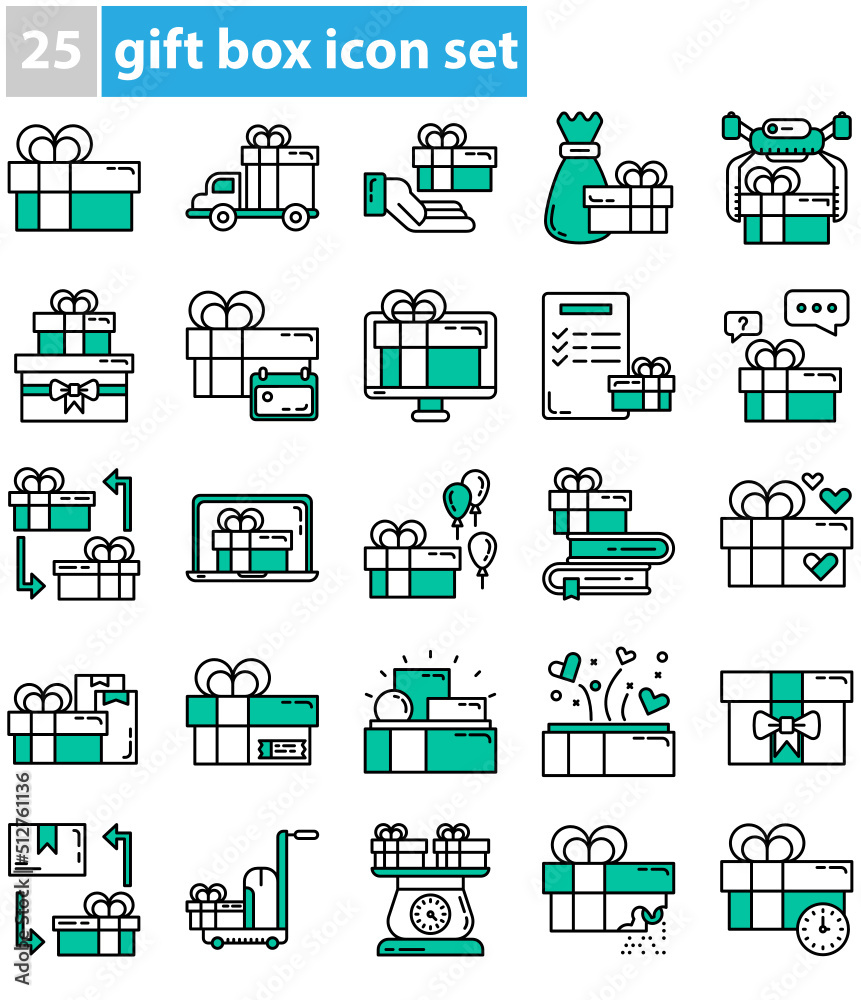 birthday gift box icon set and delivery