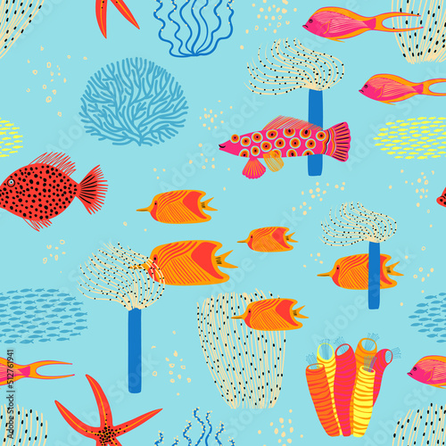 Whimsica seamless pattern with underwater life