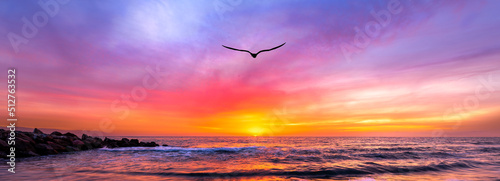 Ocean Sunset Inspirational Bird Banner