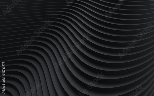 Black paper cut abstract background. minimalistic modern design for business presentations. abstract paper poster with wavy layers. 3d rendering.