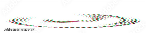 Rakishly twisted polka dot spiral at an angle, rgb shift, CMYK glitch effect, confetti effect. Vector.