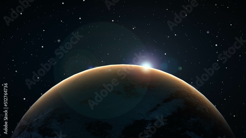 Planet earth with sun in the space
