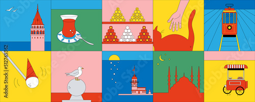 Experience Istanbul. Sticker pack in comics style. Vector graphics.