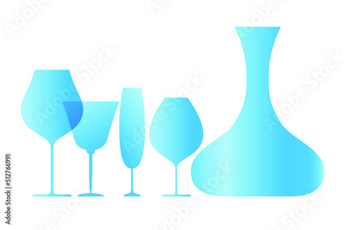 Decanter and wine glasses. Set. Card. Vector illustration.