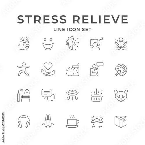 Set line icons of stress relieve