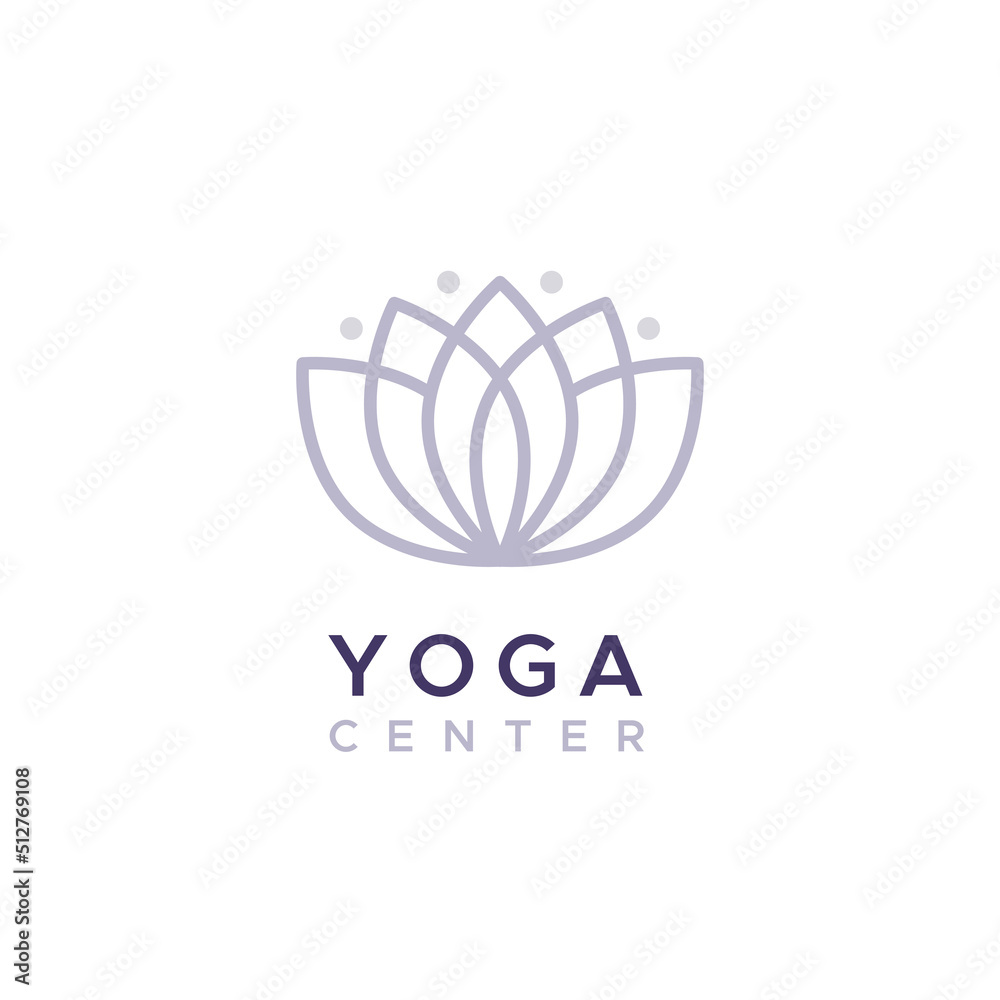 Yoga center logo. Outline floral symbol. Concept of meditation, physical and mental health. Vector illustration, flat design