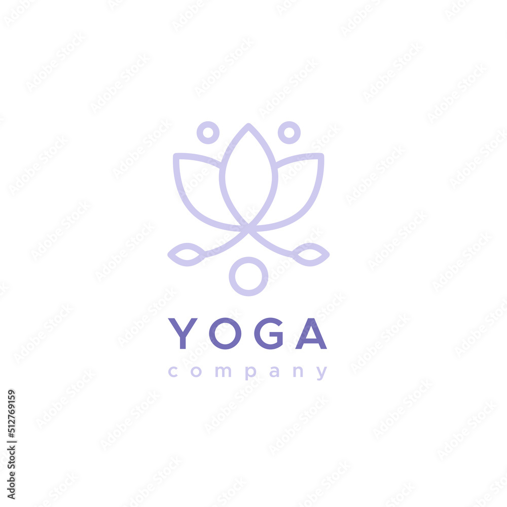 Yoga company logo. Outline floral symbol. Concept of meditation, physical and mental health. Vector illustration, flat design