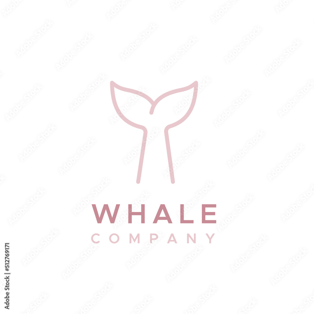 Whale tail company logo. Concept of whale watching, environmental education, cetacean conservation. Pink color. Vector illustration, flat design Whale tail company logo. Concept of whale watching, environmental education, cetacean conservation. Pink color. Vector illustration, flat design