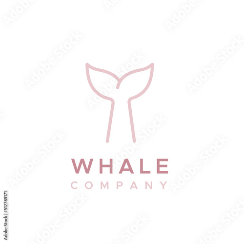 Whale tail company logo. Concept of whale watching, environmental education, cetacean conservation. Pink color. Vector illustration, flat design