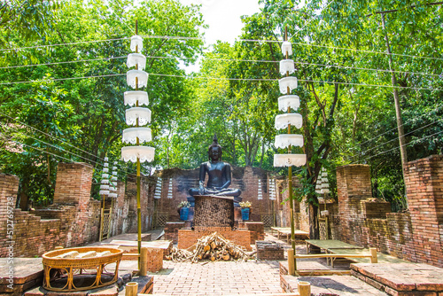 Bang Phae,Ratchaburi province,Thailand on April 13,2019:Beautiful Buddha image of Ayutthaya period at NaSatta Thai Park .