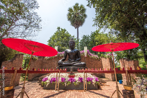 Bang Phae,Ratchaburi province,Thailand on April 13,2019:Beautiful Buddha statue of Chiang Saen period at NaSatta Thai Park (previously called Siam Cultural Park). photo