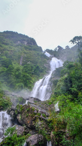 Beautiful scenery and fresh cool atmosphere at Silver Waterfall (Thac Bac waterfall) in Sapa,Lao Cai province,North Vietnam.