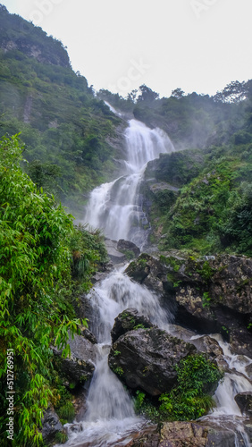 Beautiful scenery and fresh cool atmosphere at Silver Waterfall  Thac Bac waterfall  in Sapa Lao Cai province North Vietnam.