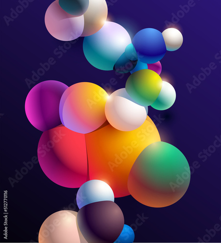 3D colorful connected ball on dark background. Abstract vector illustration