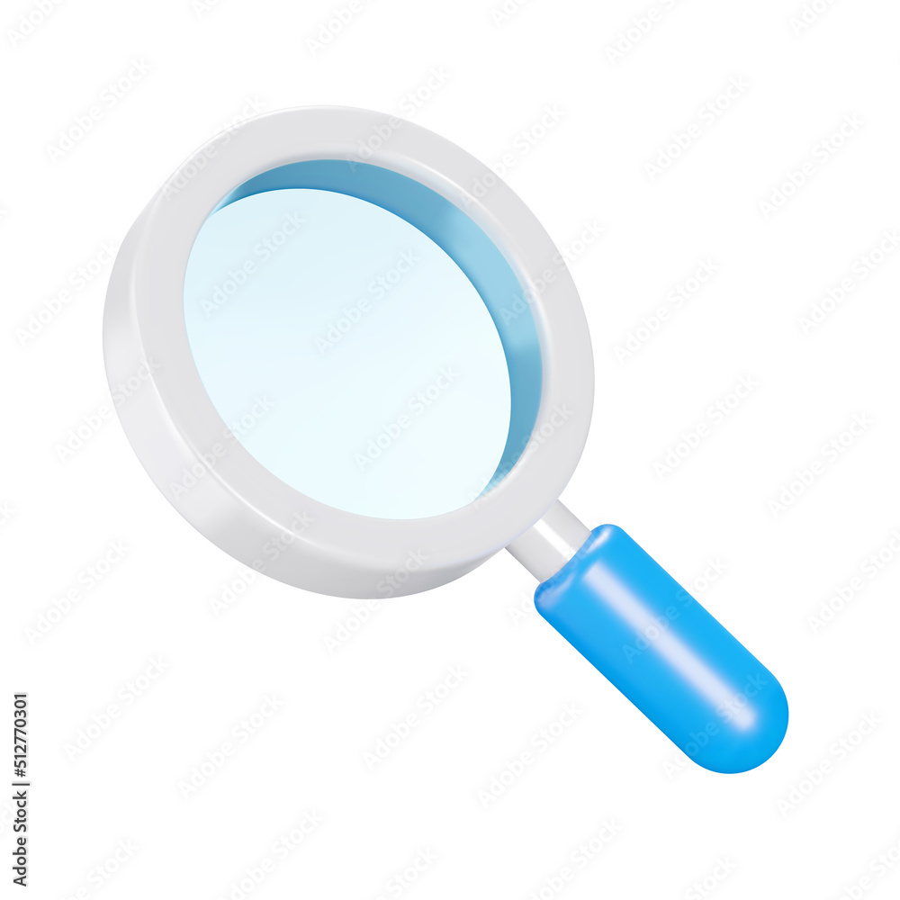 © Mintoboru - Magnifying glass 3d icon. Magnifier. Isolated object on a transparent background