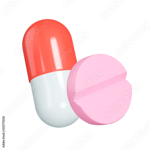 Medication, drug 3d icon. The pill and the tablet. Isolated object on a transparent background