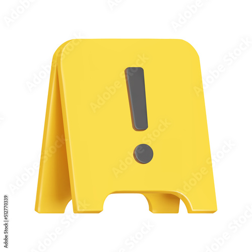 Floor warning sign 3d icon. Yellow color, exclamation point. Isolated object on a transparent background