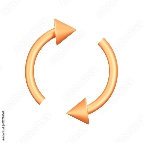 Reload 3d icon. Reloading. Two golden arrows in a circle, around. Isolated object on a transparent background