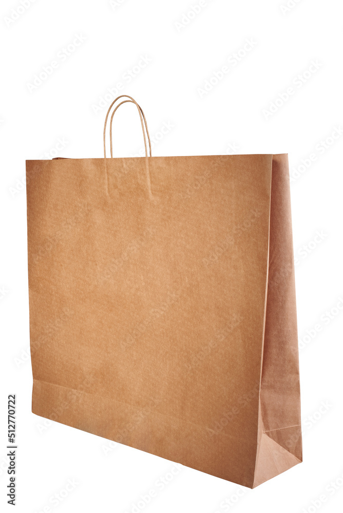 Large craft bag on a white background. Brown paper bag on a white background. Eco bag. The concept of ecological paper packaging. Large craft bag on a white background. Brown paper bag on a white background. Eco bag. The concept of ecological paper packaging.