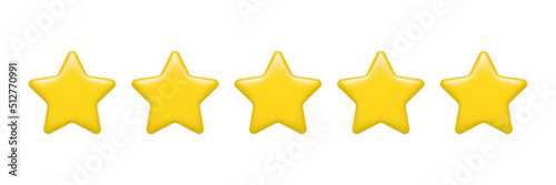 Star 3D shape. Five stars rating symbol. Customer feedback. Client service concept. Illustration isolated on white.