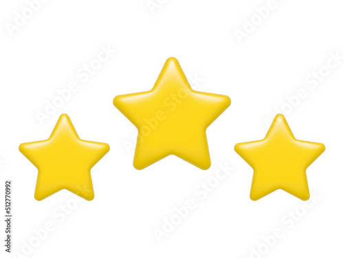 Three 3D stars. Winner achievement symbol. Illustration isolated on white.
