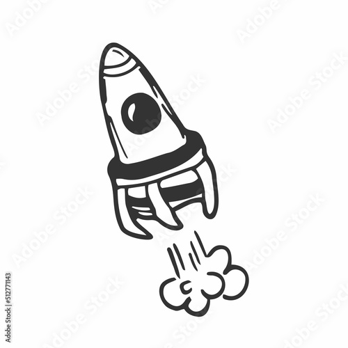 Rocket ship doodle icon. Hand drawn sketch in vector