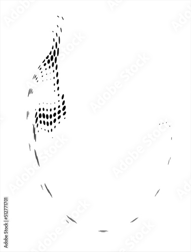 Show-off curved polka dot splash (flower, wave, ruffle), whimsical twist. Halftone dotted. Vector.