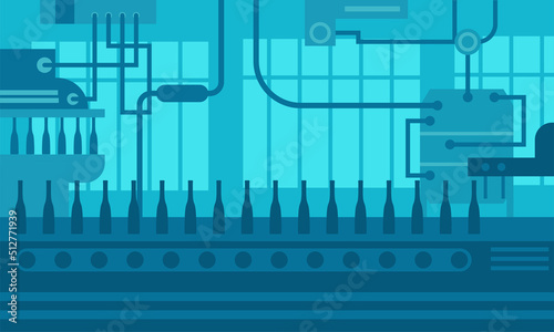 Wine factory vector illustration alcohol production from grape. Process technology industry and bottle vine business product. Glass making and bottling for fermentation. Processing machine distillery
